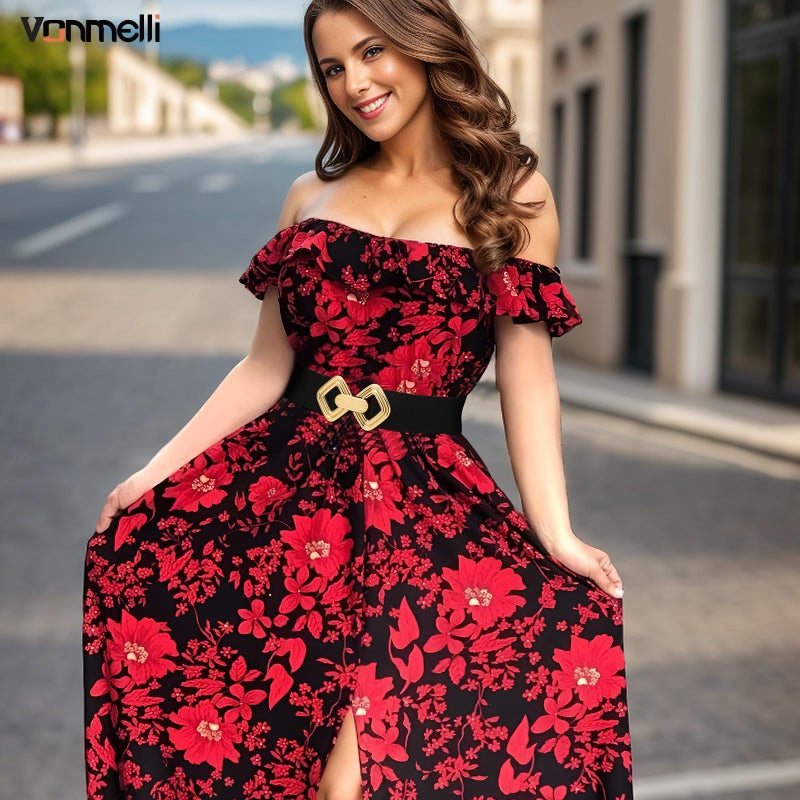 VONMELLI Women Wide Elastic Belt Vintage Stretchy Waistband with Retro Gold Buckle for Dresses Black L - Image 2