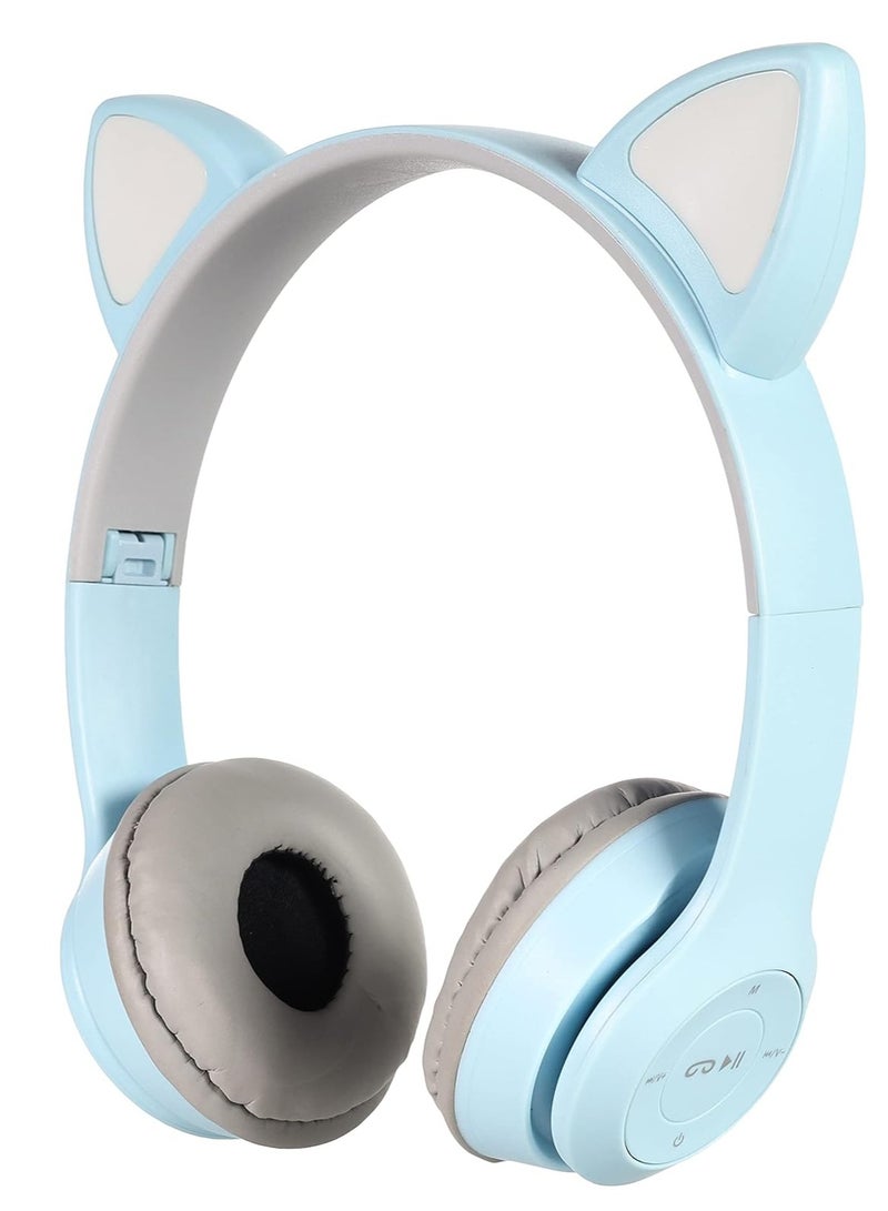 P47M Kids Wireless Headphones with LED Light, Microphone, TF Card Stereo Over Ear Wired Foldable Headphones for Girls and Boys  - Image 2