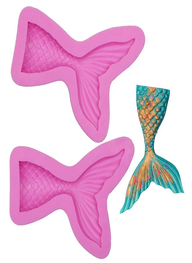 acvcatto Silicone Mermaid Tail Baking Molds, 3D Mermaid Tail Chocolate Fondant Molds for Mermaid Theme Cake Decoration Cupcake Topper Candy Gum Cookie Dessert Pudding Jelly Soap Clay Resin Set of 2 - Image 1