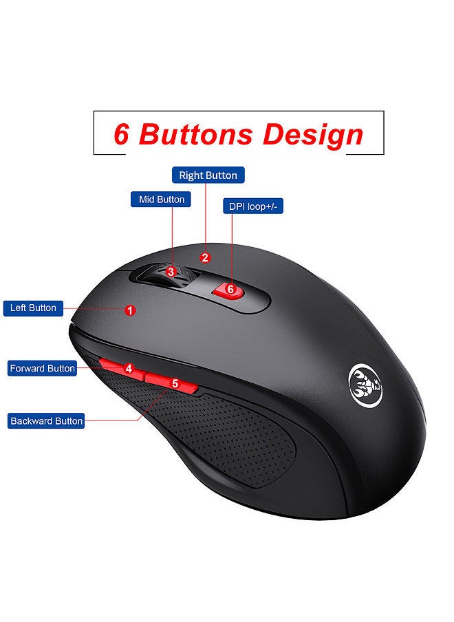 T67 BT3.0/BT5.0 Wireless Mouse 6 Keys Mute Office Gaming Mouse Ergonomic Mice with 3-level Adjustable DPI for PC Laptop
