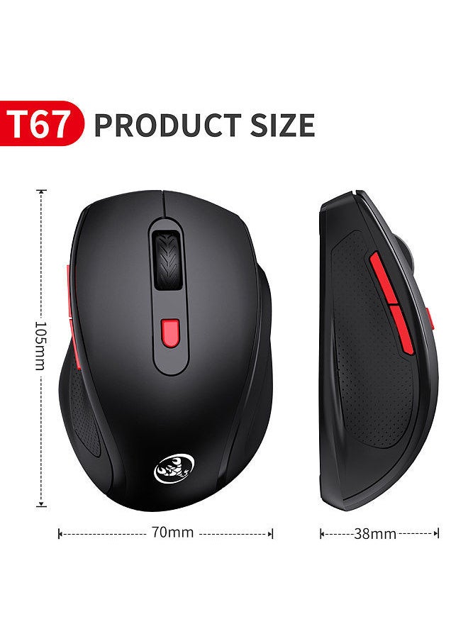 T67 BT3.0/BT5.0 Wireless Mouse 6 Keys Mute Office Gaming Mouse Ergonomic Mice with 3-level Adjustable DPI for PC Laptop