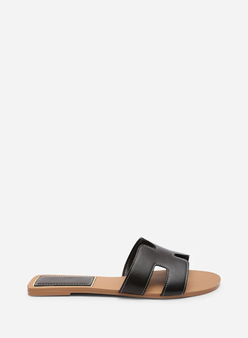 Where's That From Grazia Cut Out Design Wide Fit Dark Brown Slide On Sandals With Contrast Stitching