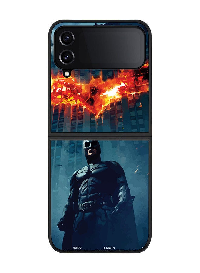 Stylizedd Rugged Black edge case for Samsung Galaxy Z Flip4 Slim fit Soft Case Flexible Rubber Edges Anti Drop TPU Gel Thin Cover - Burning Batman - Image 1