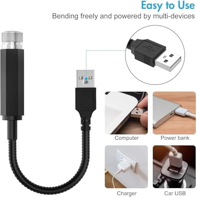 NALACAL قطعتان من مصابيح النجوم بمنفذ USB، مصابيح سقف السيارة، مصابيح ليلية محمولة، مصابيح نجوم رومانسية، مصابيح نجوم قابلة للتعديل، مصابيح نجوم محيطة للسيارة، لغرفة النوم، السقف - Image 3