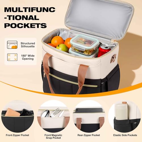 ISEYOU Insulated Lunch Bag Large Capacity Lunch Box Cooler Tote WideOpening Leakproof Lining Multiple Pockets 147L with Adjustable Shoulder Strap for Work Travel Picnic Beach Women Men - Image 3