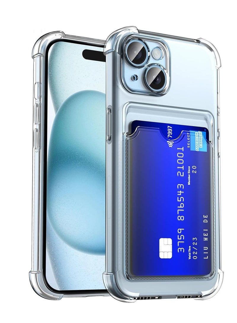iPhone 14 6.1-Inch Case Clear Card Holder Back Wallet Crystal Transparent Soft TPU Shockproof Bumper Corner Drop Protection Phone Case Cover With Camera Lens Protection - Transparent