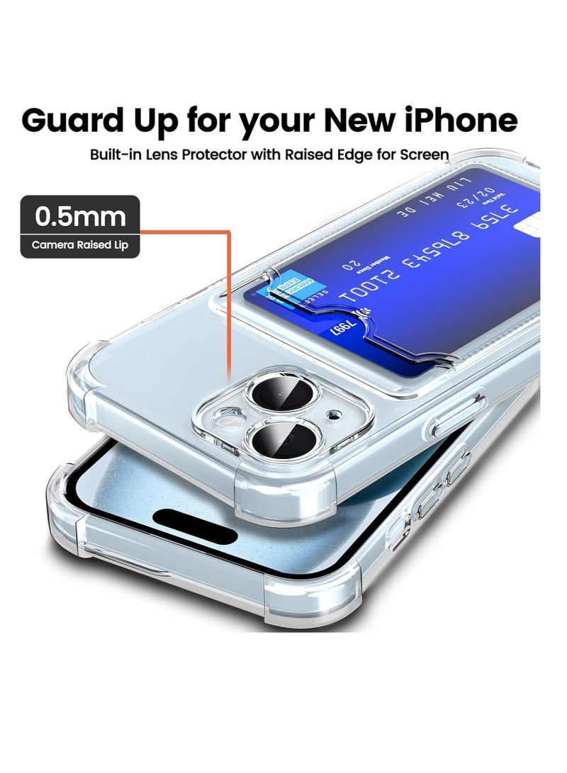iPhone 14 6.1-Inch Case Clear Card Holder Back Wallet Crystal Transparent Soft TPU Shockproof Bumper Corner Drop Protection Phone Case Cover With Camera Lens Protection - Transparent