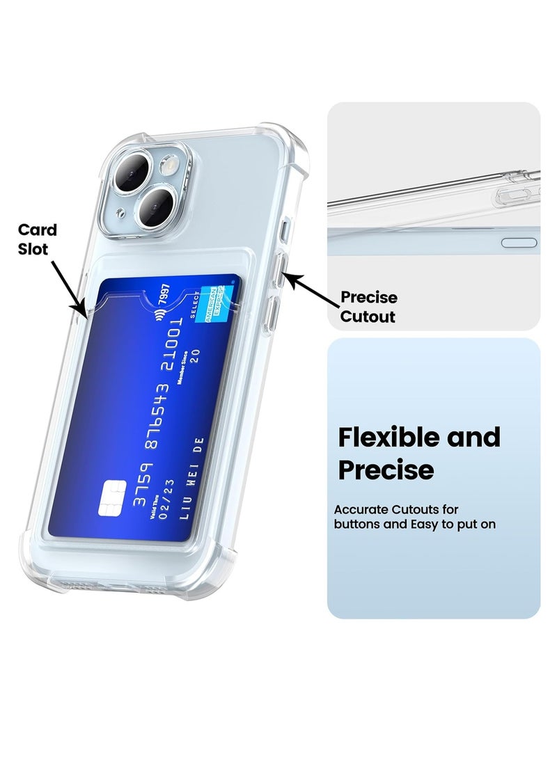 iPhone 14 6.1-Inch Case Clear Card Holder Back Wallet Crystal Transparent Soft TPU Shockproof Bumper Corner Drop Protection Phone Case Cover With Camera Lens Protection - Transparent
