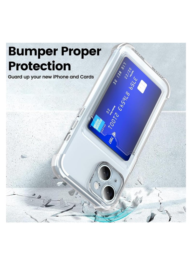 iPhone 14 6.1-Inch Case Clear Card Holder Back Wallet Crystal Transparent Soft TPU Shockproof Bumper Corner Drop Protection Phone Case Cover With Camera Lens Protection - Transparent
