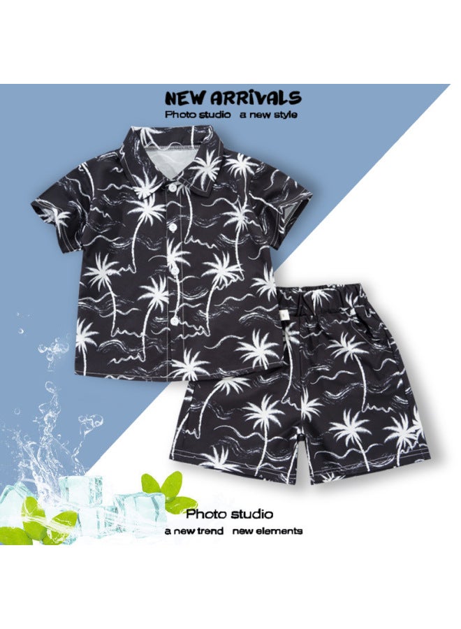 Kids Summer Light Luxury Fashion Short Sleeve Shirt Set for Boys and Girls