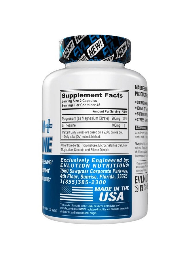 Evlution Nutrition Magnesium + L-Theanine - Natural Relaxation & Focus Support - 200mg Magnesium + 100mg L-Theanine - Vegan & Non-GMO - Dietary Supplement - 45 Servings - 90 Veggie Capsules - Image 2