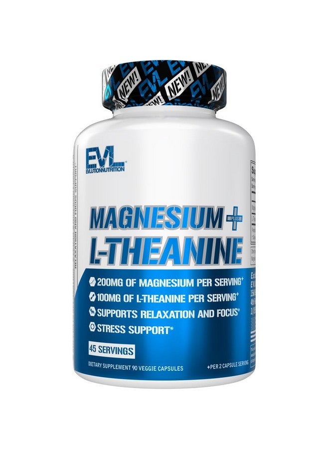 Evlution Nutrition Magnesium + L-Theanine - Natural Relaxation & Focus Support - 200mg Magnesium + 100mg L-Theanine - Vegan & Non-GMO - Dietary Supplement - 45 Servings - 90 Veggie Capsules - Image 1