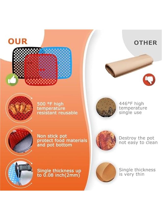 3 Reusable Silic Air Fryer LinersNonStick Silic Air Fryer MatsEasy Clean Air Fryer AccessoriesAir Fryer Mats8.5 Inch Square Reusable Air Fryer Liners 8.5 inch) - Image 4