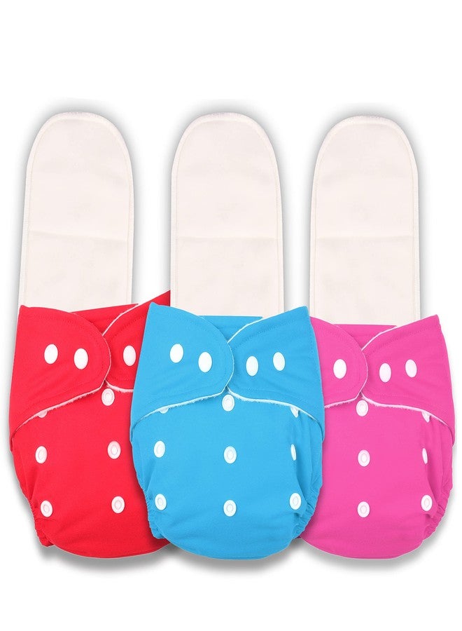 Deedry Oeko-Tex Certified Baby Cloth Diapers Washable & Reusable Diapers with Adjustable Snap Buttons | 3 Months- 3 Years (Pack of 3, With Inserts) - Image 1
