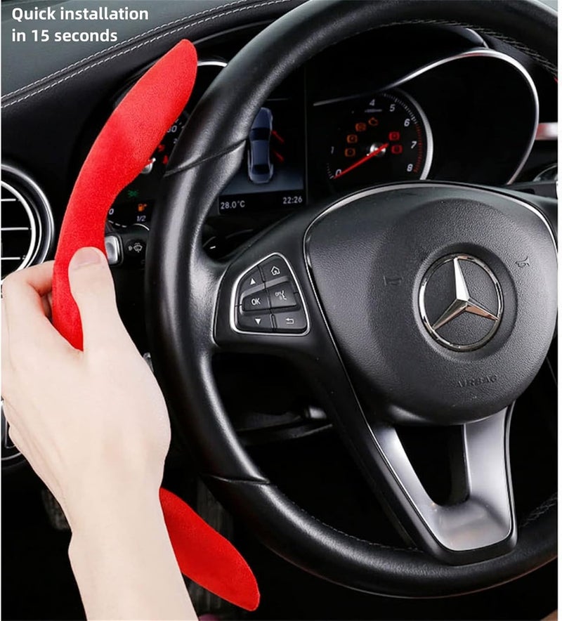 POSICHE غطاء عجلة القيادة للسيارة من ألياف الكربون والجلد مع فرو قابل للقلب ومقاوم للانزلاق، مناسب لجميع الفصول، إكسسوارات داخلية عالمية للسيارة، غطاء مقبض عجلة القيادة يمتص العرق، قابل للتنفس، فائق الرقة، متين (أسود) - Image 5