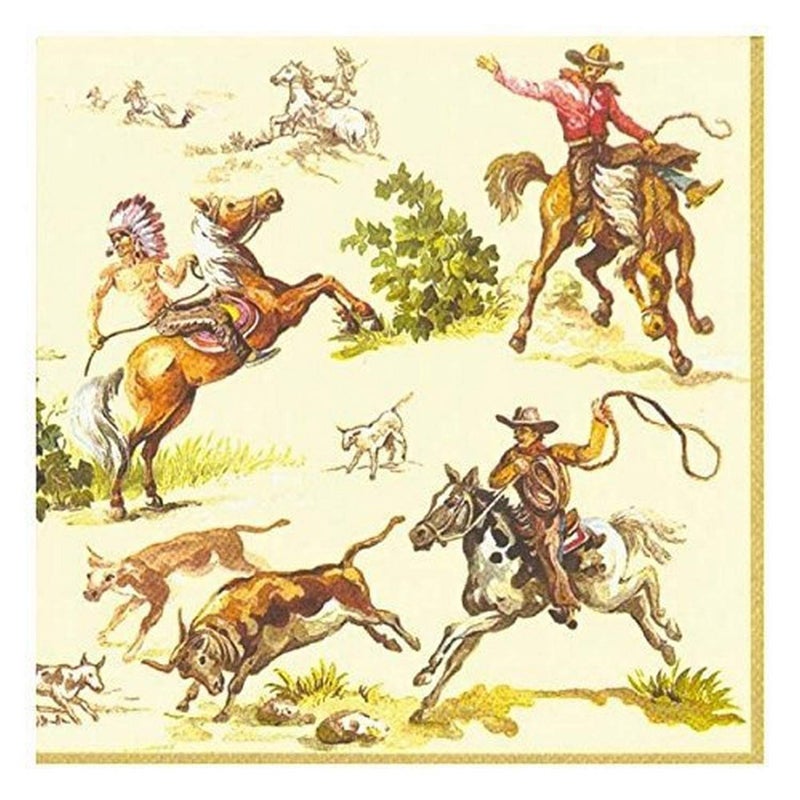 Boston International Ideal Home Range 20 Count Boston International 3-Ply Paper Cocktail Napkins  Cream Wild West  5 x 5 inches  - Image 1
