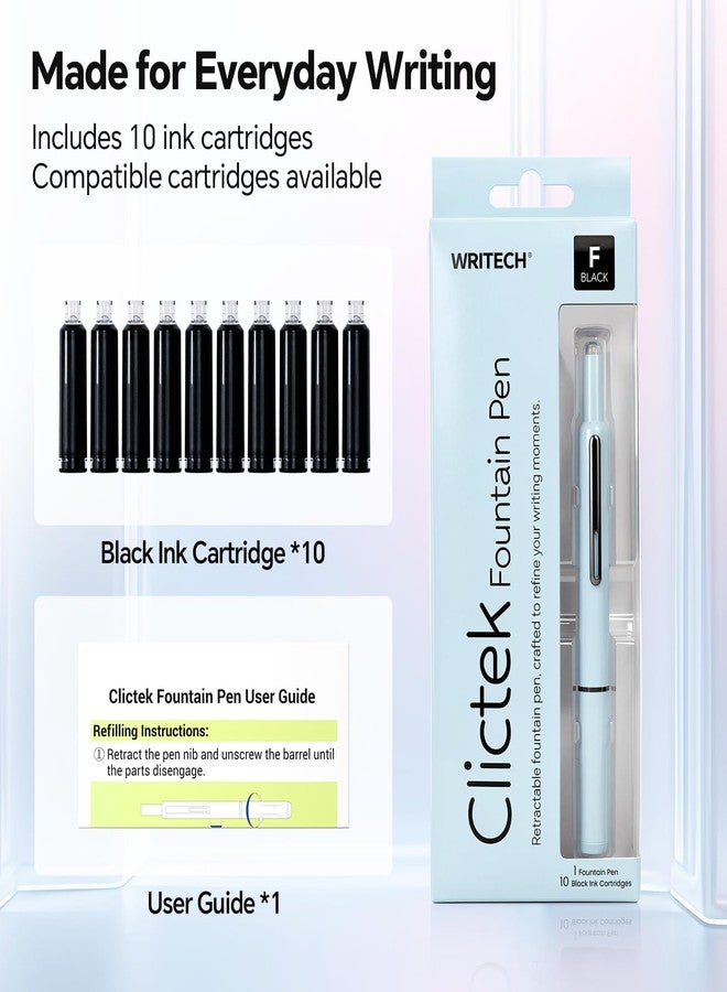 WRITECH Clictek Fountain Pen Fine: Retractable Black Ink with 10 Cartridges - Image 5