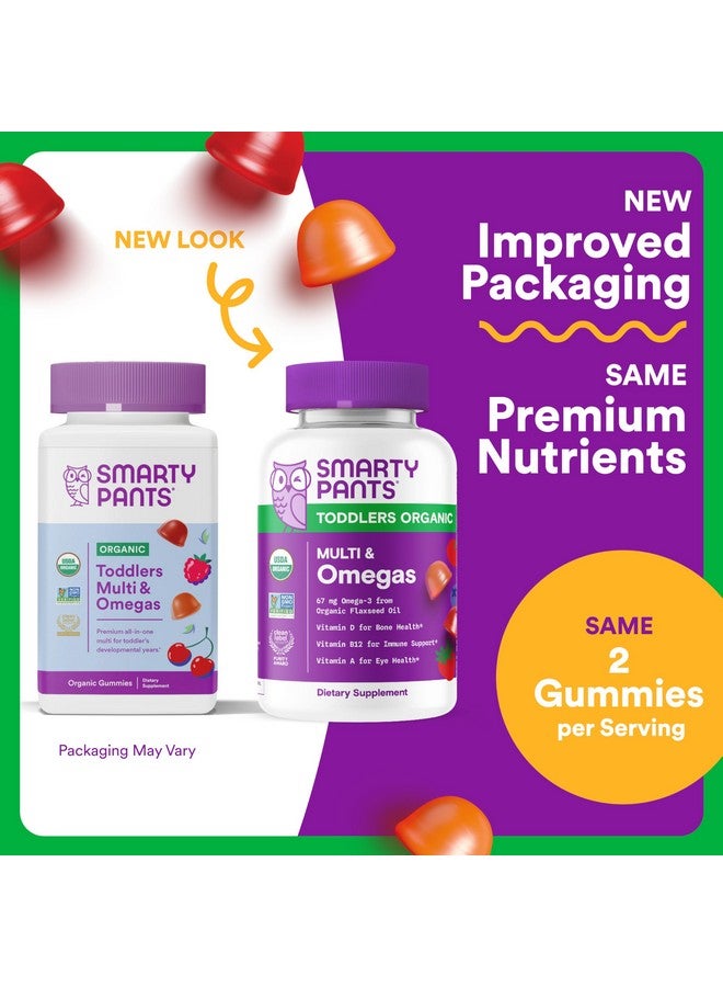 SmartyPants Organic Toddler Multivitamin Gummies: Omega 3 (ALA), Vitamin D3, C, Vitamin B12, B6, A, K & Zinc for Immune Support, Biotin, Vegetarian, Two Fruit Flavors, 60 Count (30 Day Supply) - Image 2