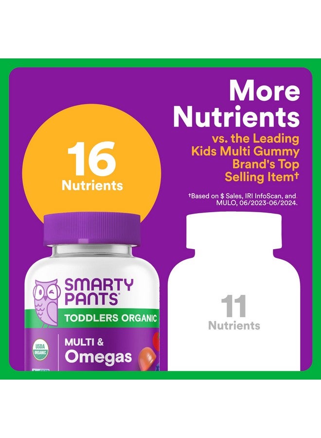 SmartyPants Organic Toddler Multivitamin Gummies: Omega 3 (ALA), Vitamin D3, C, Vitamin B12, B6, A, K & Zinc for Immune Support, Biotin, Vegetarian, Two Fruit Flavors, 60 Count (30 Day Supply) - Image 5