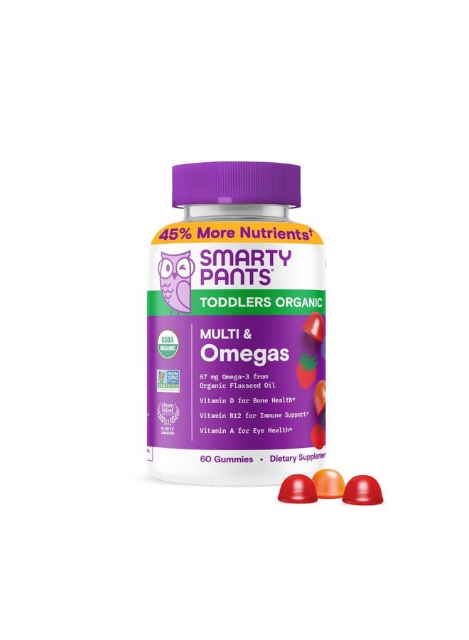 SmartyPants Organic Toddler Multivitamin Gummies: Omega 3 (ALA), Vitamin D3, C, Vitamin B12, B6, A, K & Zinc for Immune Support, Biotin, Vegetarian, Two Fruit Flavors, 60 Count (30 Day Supply) - Image 1