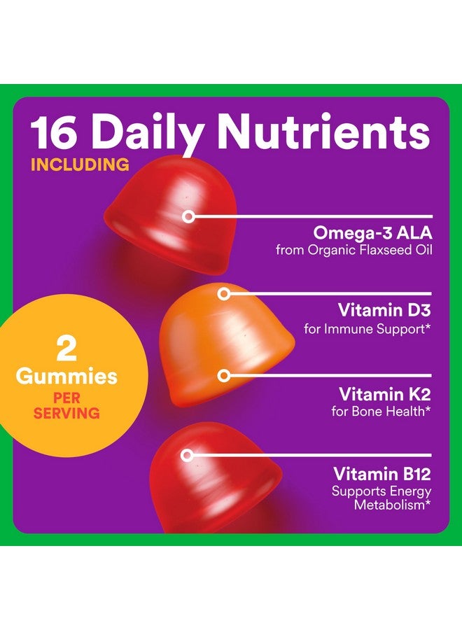 SmartyPants Organic Toddler Multivitamin Gummies: Omega 3 (ALA), Vitamin D3, C, Vitamin B12, B6, A, K & Zinc for Immune Support, Biotin, Vegetarian, Two Fruit Flavors, 60 Count (30 Day Supply) - Image 4