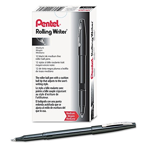 Pentel Rolling Writer Pen, 0.8 Millimeter Cushion Ball Tip, Black Ink, 12 pens (R100-A) - Image 3