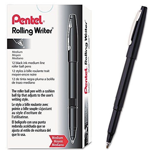Pentel Rolling Writer Pen, 0.8 Millimeter Cushion Ball Tip, Black Ink, 12 pens (R100-A) - Image 2
