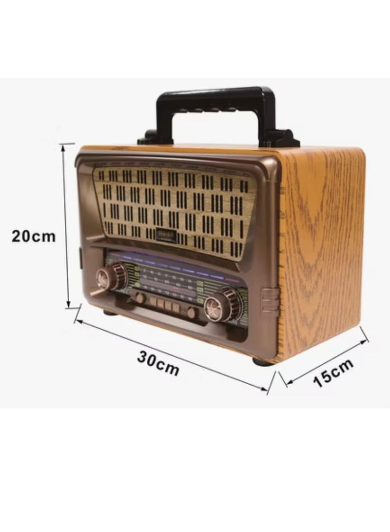 ماير راديو محمول M-1805BT ثلاثي الموجات وبطاقة TF ومشغل MP3، مكبر صوت بلوتوث قابل لإعادة الشحن بتصميم قديم مع جهاز تحكم عن بعد متعدد الألوان - Image 2