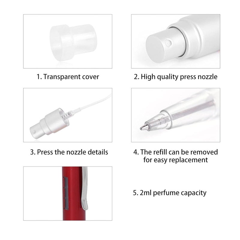 klarako Mini Portable pen Perfume Bottle, 2‑in‑1 Ballpoint Pen Portable Pen Perfume Spray Bottle Perfume Spray BottleEmpty Perfume Atomizer Spray Bottle for Office Writing and Perfume Filling 2ml(Red) - Image 5