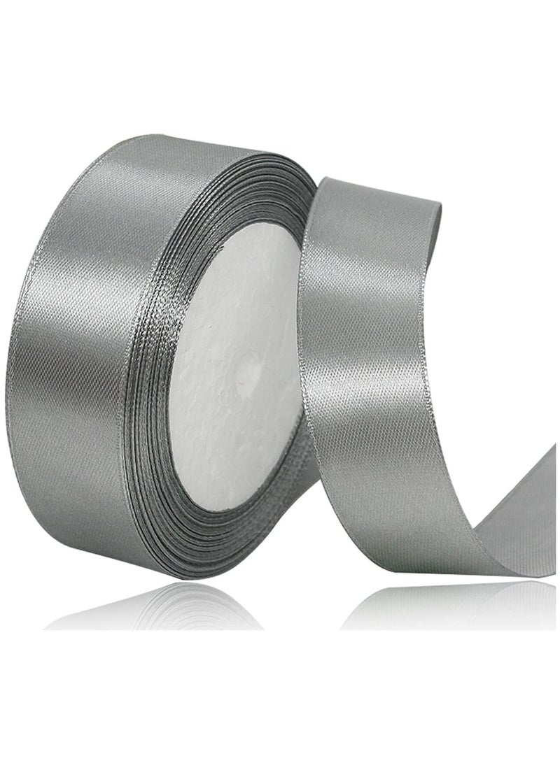 شريط ساتان رصاصي، شريط من نسيج البوليستر بلون سادة لتغليف الهدايا، والحرف اليدوية، وصناعة الأقواس، والأكاليل، ومشاريع الخياطة، وحفلات استقبال الأطفال وتزيين حفلات الزفاف - Image 1