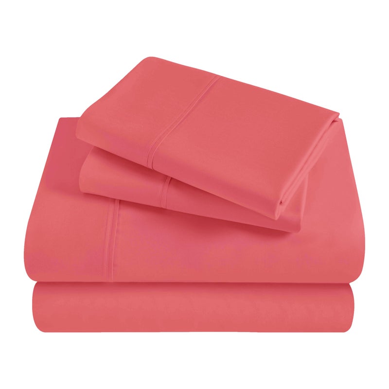Superior 300 Thread Count Egyptian Cotton Sheet Set 2 Fitted Sheets Flat Sheet 2 Pillowcases Split King Coral