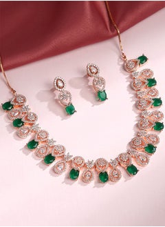 Just Peachy Just Peachy Gold-Plated Green & White Stone-Studded Jewellery Set – Elegant Necklace & Earrings with Dazzling Stones, Perfect for Weddings, Parties, and Special Occasions  - Image 3
