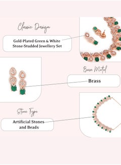 Just Peachy Just Peachy Gold-Plated Green & White Stone-Studded Jewellery Set – Elegant Necklace & Earrings with Dazzling Stones, Perfect for Weddings, Parties, and Special Occasions  - Image 4
