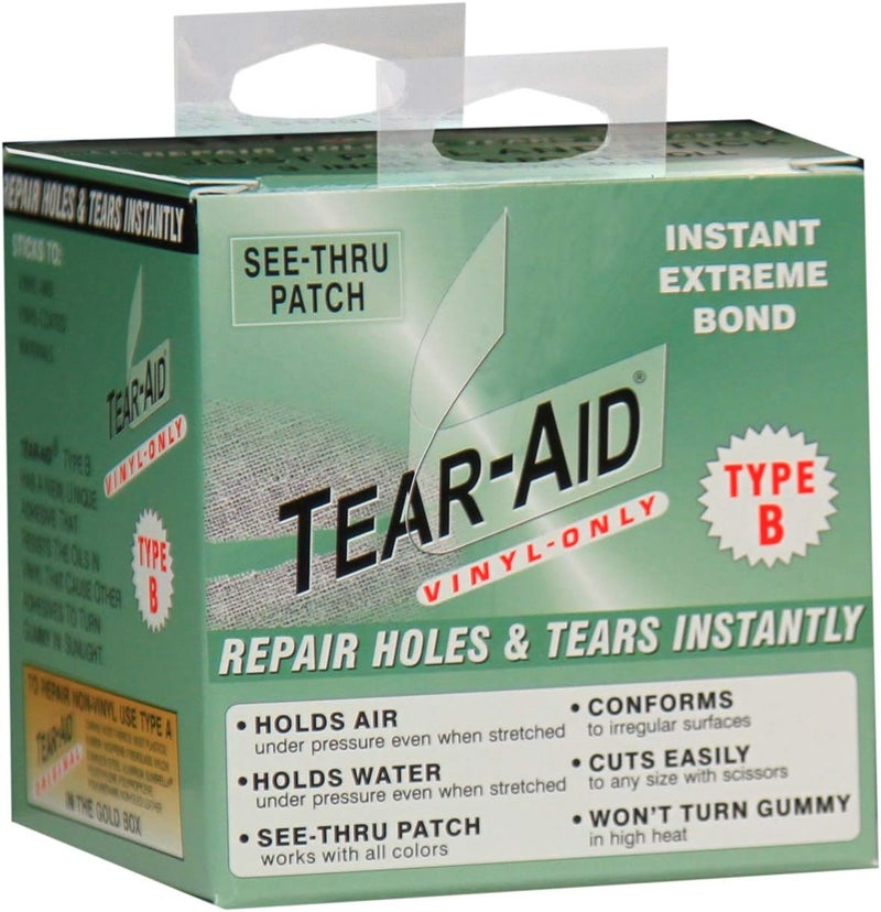 TEAR-AID Vinyl Repair Kit, Type B Clear Patch for Vinyl and Vinyl-coated Materials, Works on Vinyl Tents, Awnings, Air Matresses, Pool Liners & More, 3in x 5ft Roll - Image 1