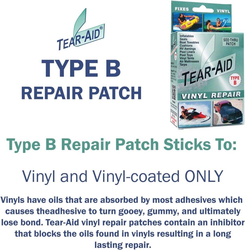 TEAR-AID Vinyl Repair Kit, Type B Clear Patch for Vinyl and Vinyl-coated Materials, Works on Vinyl Tents, Awnings, Air Matresses, Pool Liners & More, 3in x 5ft Roll - Image 2
