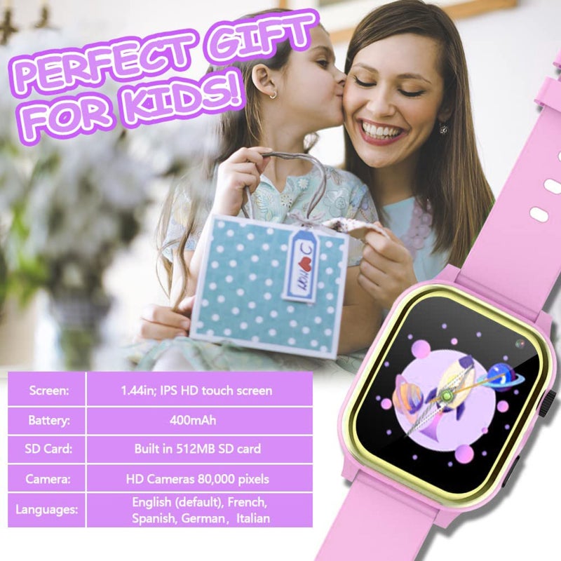 Children Watch: Pink Large Touching Screen Luminous Display - Multifunctional Intelligent Watch for Kids Students Boys Girls - Image 3