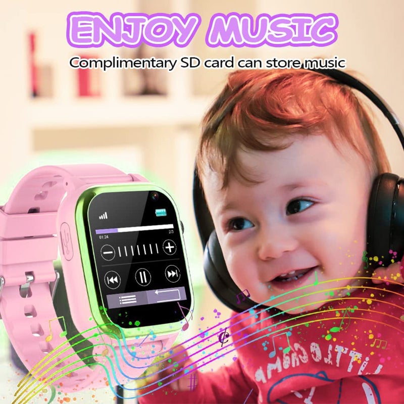 Children Watch: Pink Large Touching Screen Luminous Display - Multifunctional Intelligent Watch for Kids Students Boys Girls - Image 2