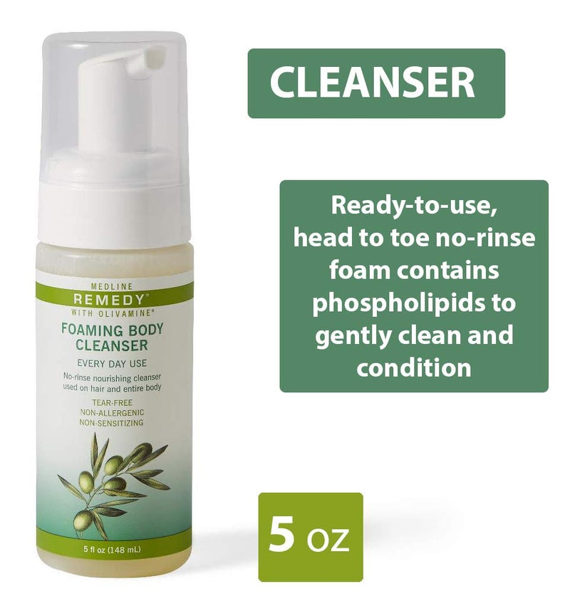 Medline Remedy Olivamine Foaming Body Cleanser, No Rinse, Scented, 5-oz Pump Bottle - Image 2