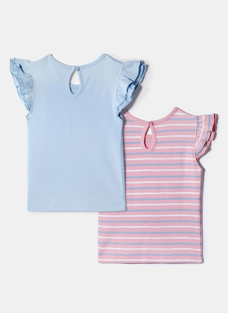 Nautinati Nautinati Pack of 2 Pink and Blue Printed and Striped Tops for Girls