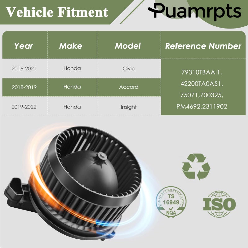 PUAMRPTS AC Heater Blower Motor Compatible with Honda Vehicles 20162021 Civic 20182019 Accord 20192022 Insight Replace 79310TBAA11 75071 PM4692 - Image 4