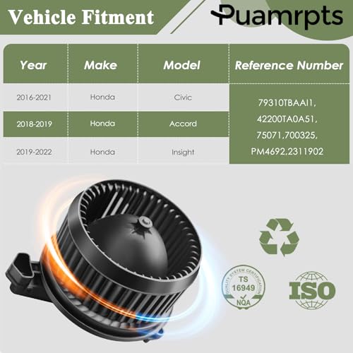 PUAMRPTS AC Heater Blower Motor Compatible with Honda Vehicles 20162021 Civic 20182019 Accord 20192022 Insight Replace 79310TBAA11 75071 PM4692 - Image 3