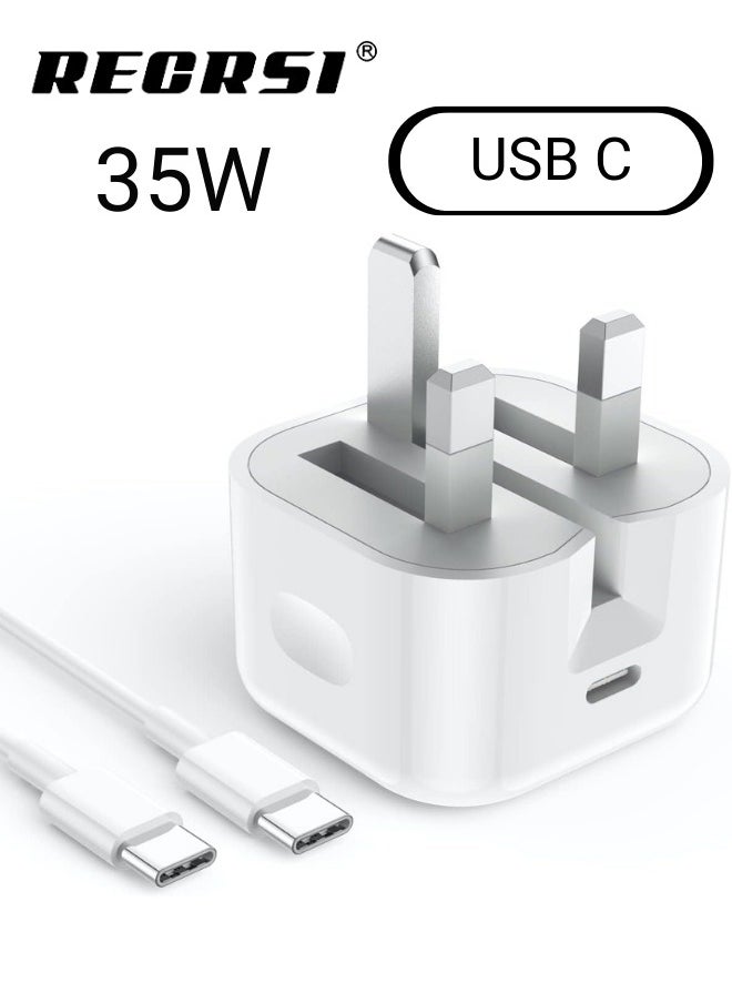RECRSI - RECRSI PD iPhone 35W Fast Charger USB-C Adapter with USB C to USB-C Data Cable Power Cable Compatible with iPhone 15/15 Pro/15 Pro Max MacBook Air/Pro iPad Pro Samsung Galaxy S24/S24 Ultra Pixel USB C - Image 1