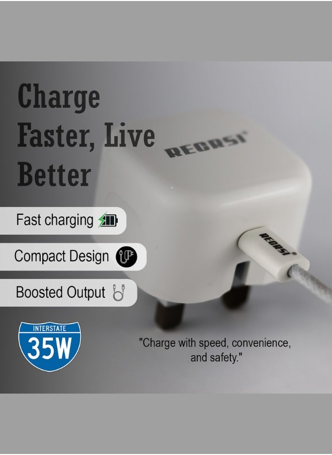 RECRSI - RECRSI PD iPhone 35W Fast Charger USB-C Adapter with USB C to USB-C Data Cable Power Cable Compatible with iPhone 15/15 Pro/15 Pro Max MacBook Air/Pro iPad Pro Samsung Galaxy S24/S24 Ultra Pixel USB C - Image 1