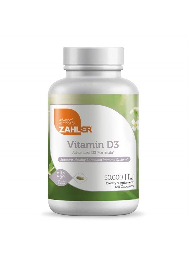 Zahler Vitamin D3 50,000 IU, Advanced Weekly Vitamin D Supplement Supporting Bones Muscle Teeth and Immune System, Certifed Kosher, 120 Capsules - Image 1