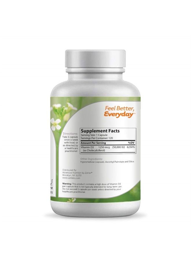 Zahler Vitamin D3 50,000 IU, Advanced Weekly Vitamin D Supplement Supporting Bones Muscle Teeth and Immune System, Certifed Kosher, 120 Capsules - Image 2