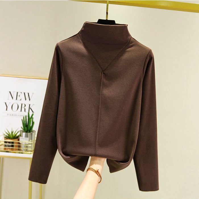 Velvet Thermal Turtleneck Womens Slim Fit Long Sleeve Coffee  - Image 1