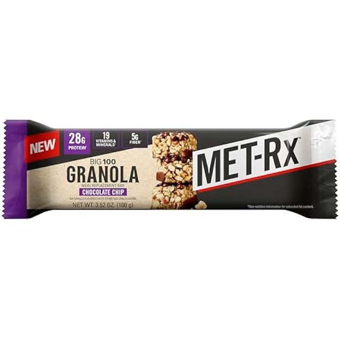 MET-Rx Big 100 Granola Protein Bar, Meal Replacement Bar, 28 G Protein, Chocolate Chip, Pack of 9 - Image 2
