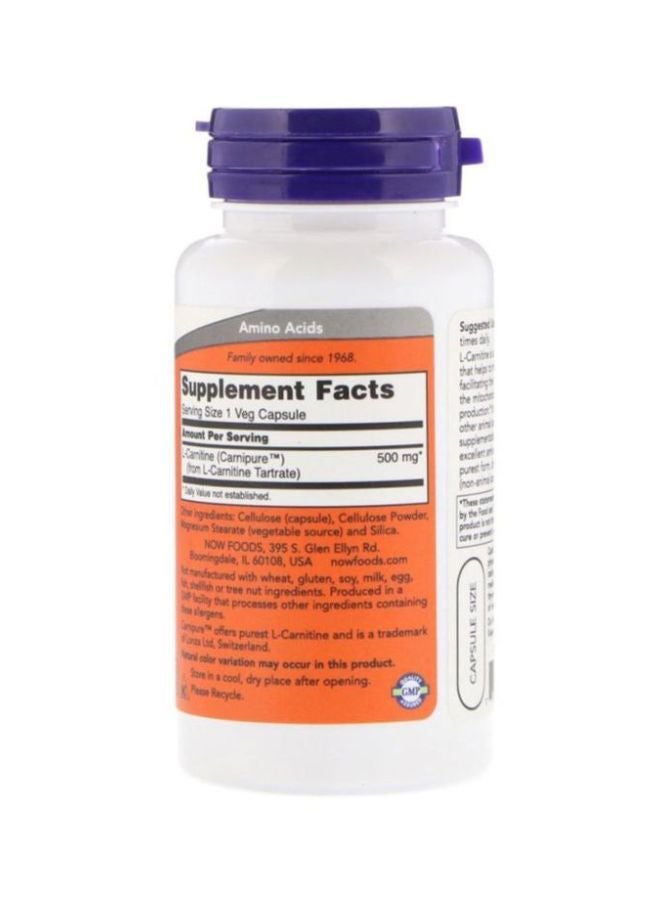 Now Foods L-Carnitine Fitness Dietary Supplement 500mg - 60 Capsules - Image 2