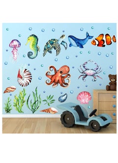 Generic 52 Pcs Ocean Fish Wall Decals Glow in The Dark Under The Sea Wall Decals Sea Animals Wall Stickers Removable Waterproof Peel and Stick for Kids Bathroom Watercolor Ocean Decor  - Image 5