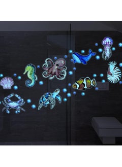 Generic 52 Pcs Ocean Fish Wall Decals Glow in The Dark Under The Sea Wall Decals Sea Animals Wall Stickers Removable Waterproof Peel and Stick for Kids Bathroom Watercolor Ocean Decor  - Image 2